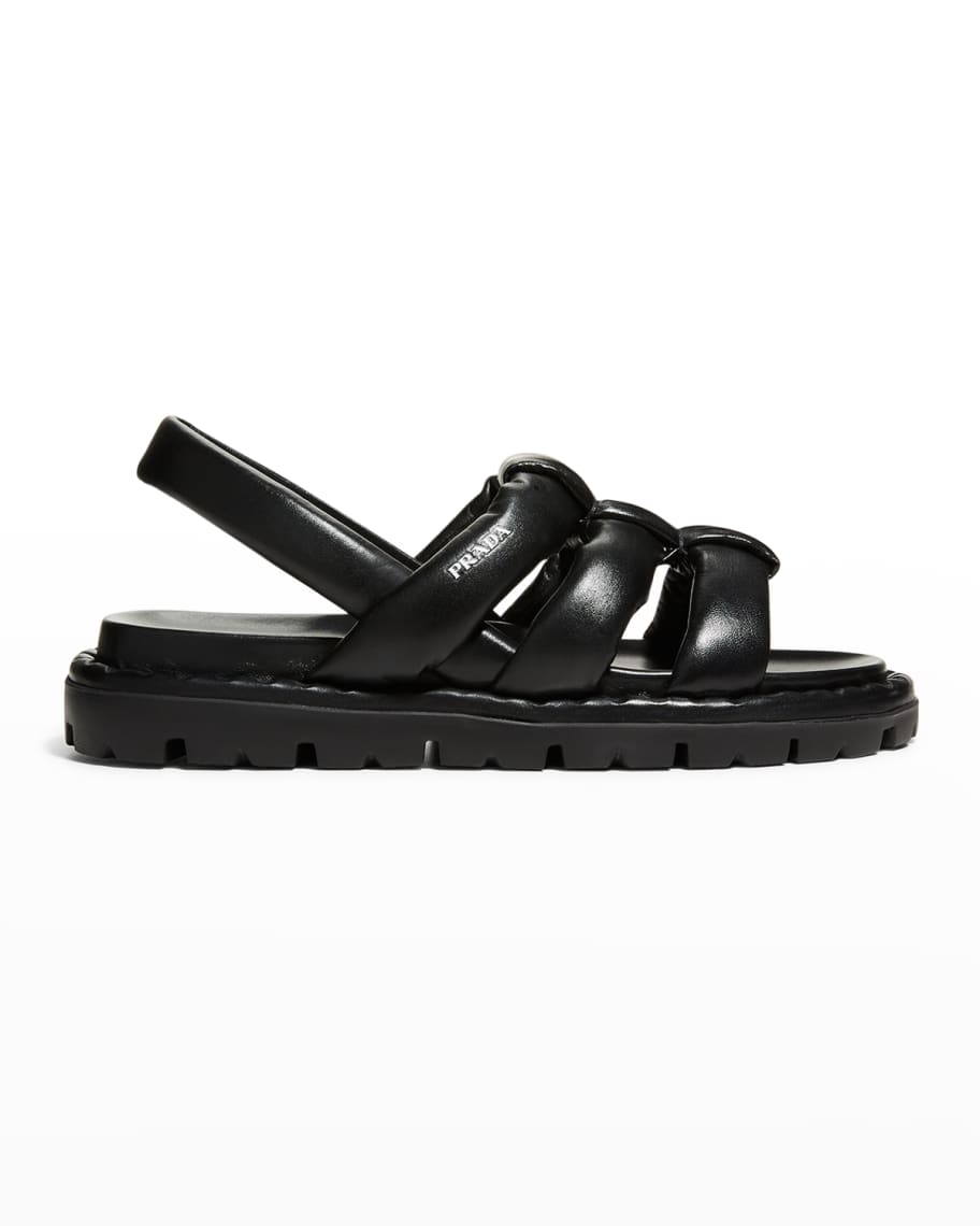 Prada Puffy Lambskin Slingback Sport Sandals | Neiman Marcus