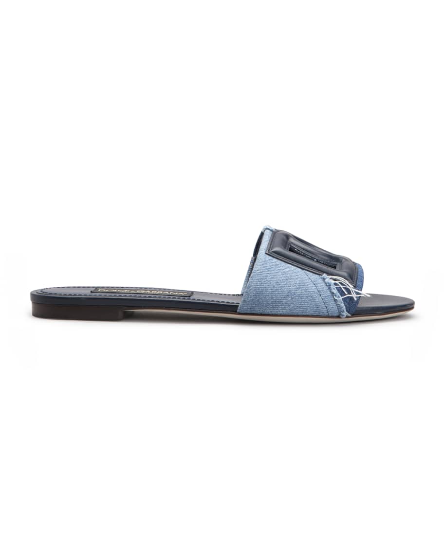 Dolce&Gabbana Cutout DG Denim Flat Sandals | Neiman Marcus