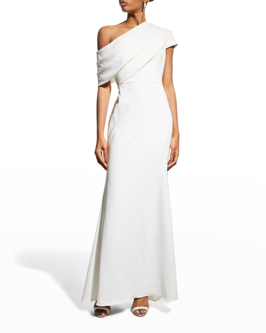 Badgley mischka asymmetric draped crepe gown Clearance