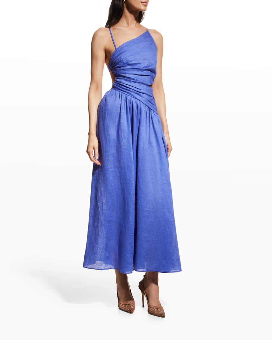 zimmermann tropicana asymmetrical dress Zimmermann - Tropicana Open Back Asymmetric Linen Dress (Size 2) – Goldie's main image 1