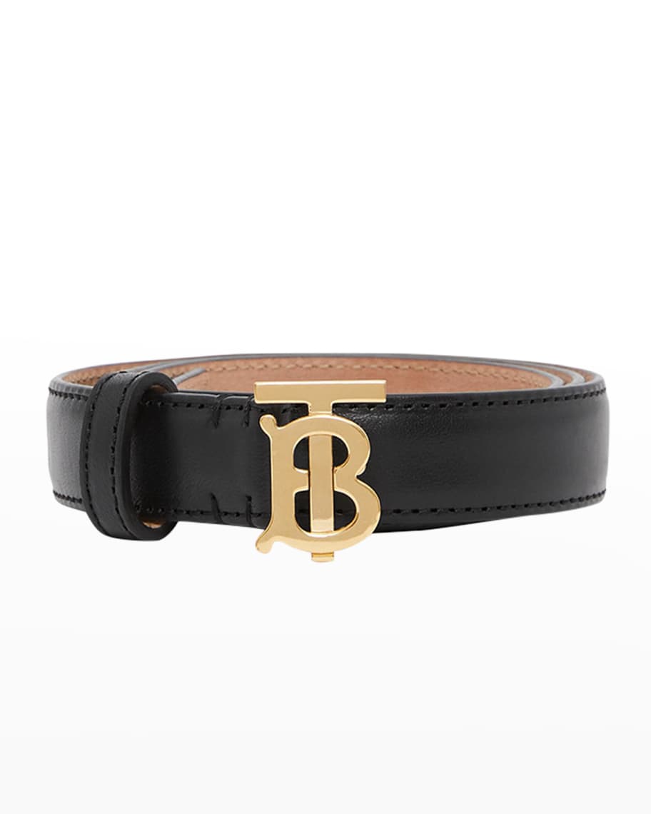 Burberry TB Calf Leather Skinny Belt | Neiman Marcus