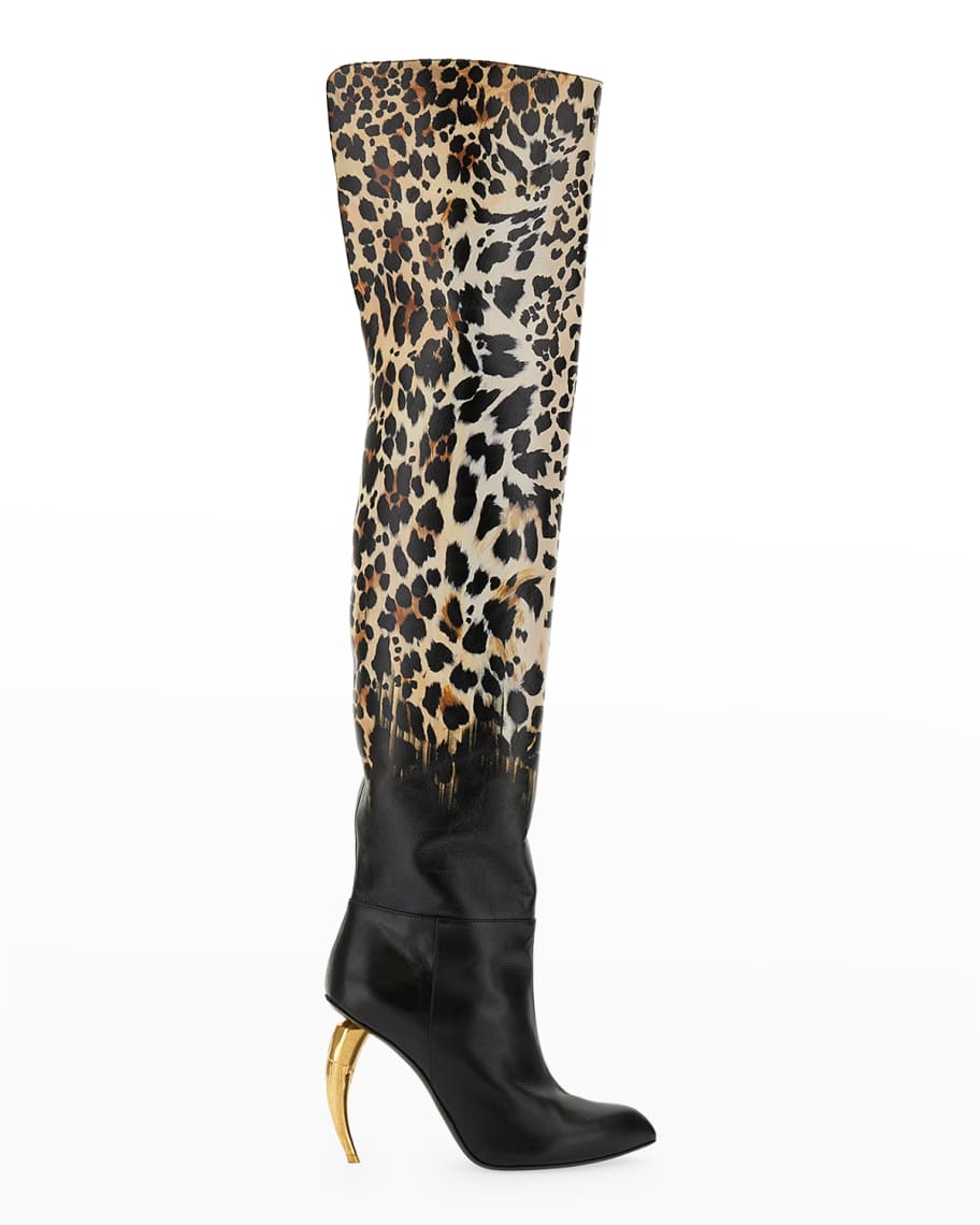 Over the knee leopard print boots hot sale