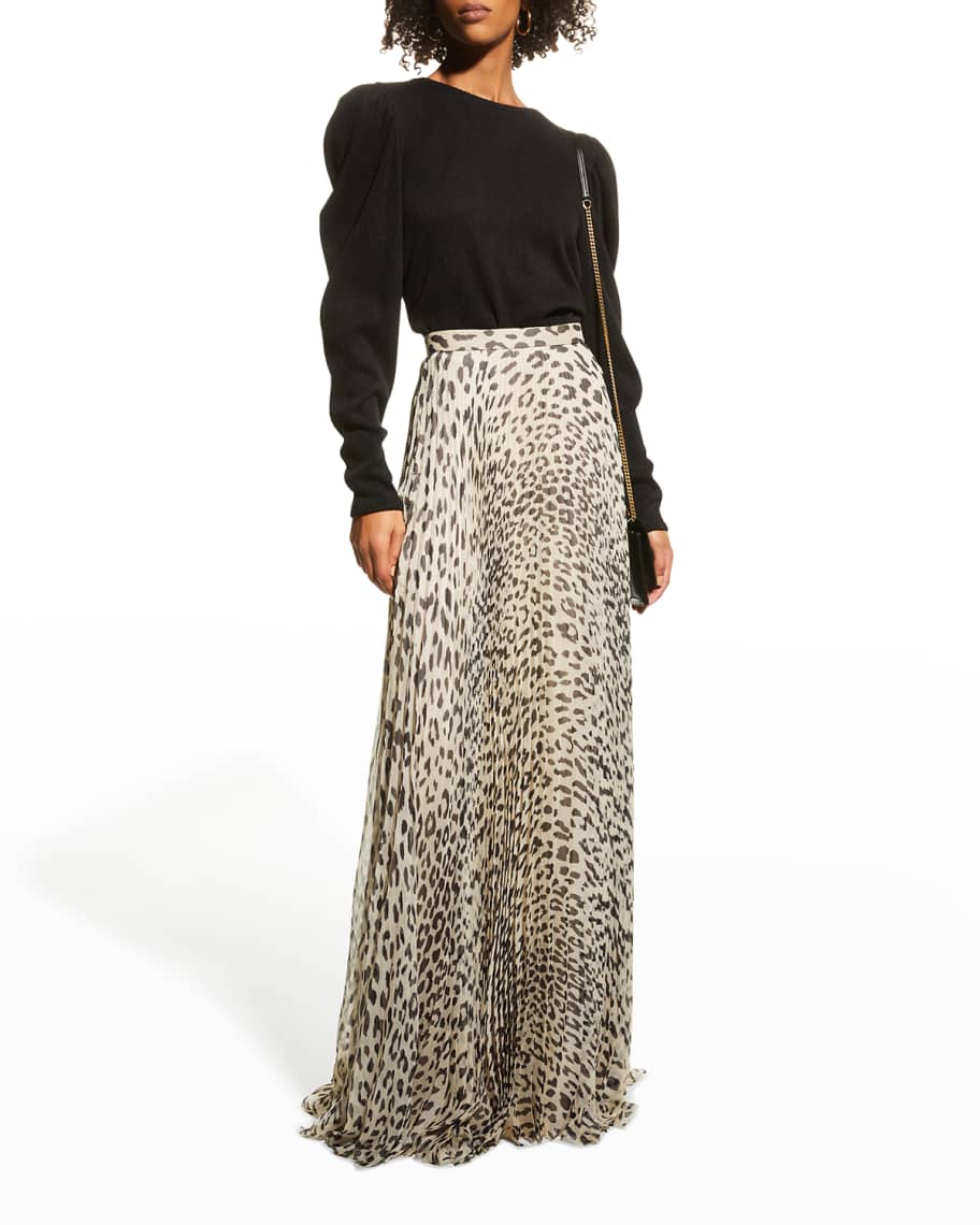 Brandon Maxwell Leopard Print Chiffon Pleated Maxi Skirt Neiman Marcus