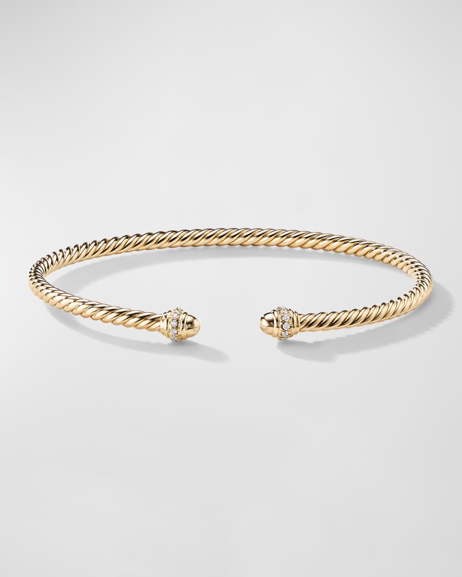 David Yurman 3mm Cablespira Bracelet with Diamonds in 18k Gold | Neiman ...