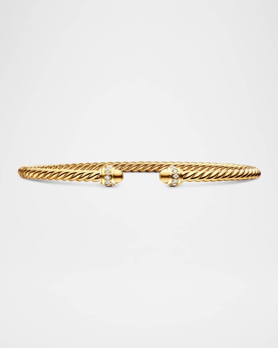 David Yurman 3mm Cablespira Bracelet with Diamonds in 18k Gold