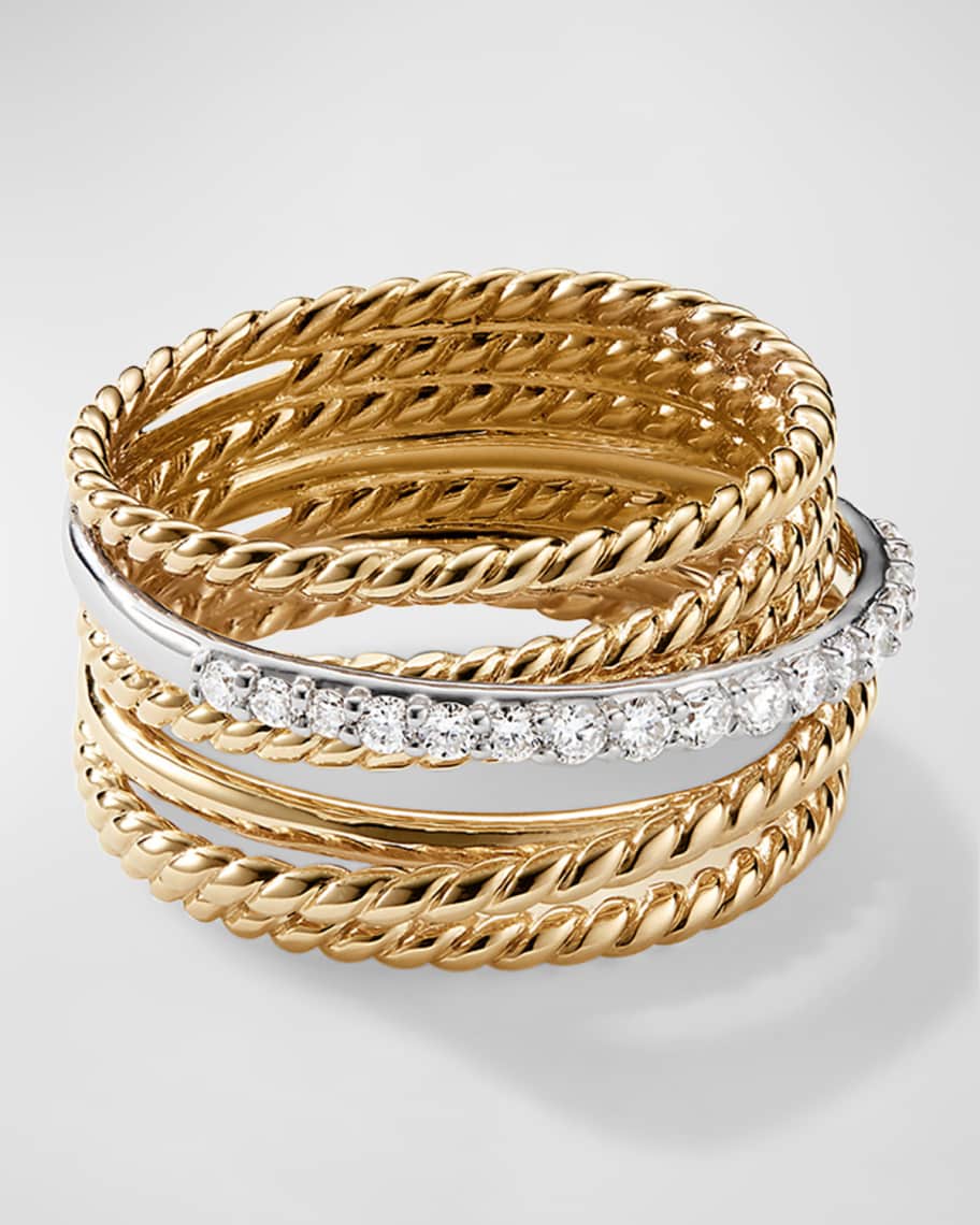 David Yurman Crossover Ring with Diamonds in 18K Gold, 12mm | Neiman Marcus