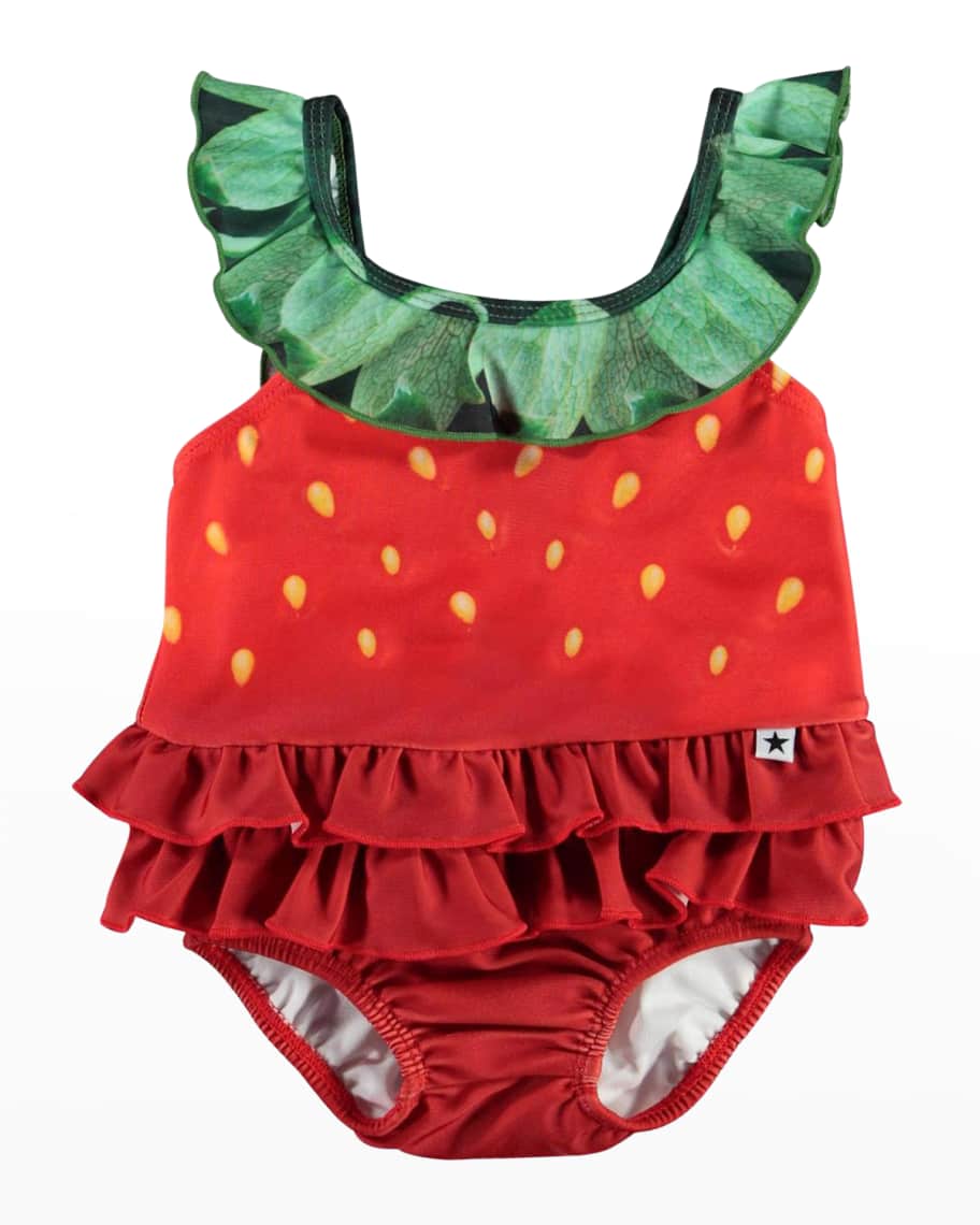 Molo Girl's Nalani Tiger Ruffle-Trim One-Piece Swimsuit with Diaper ...