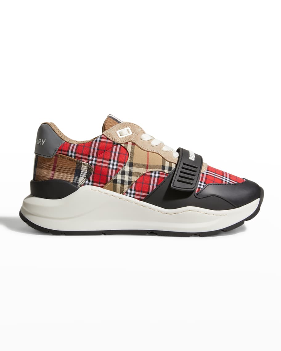 Burberry Men's Ramsey Story 33 Mixed-Check Low-Top Sneakers