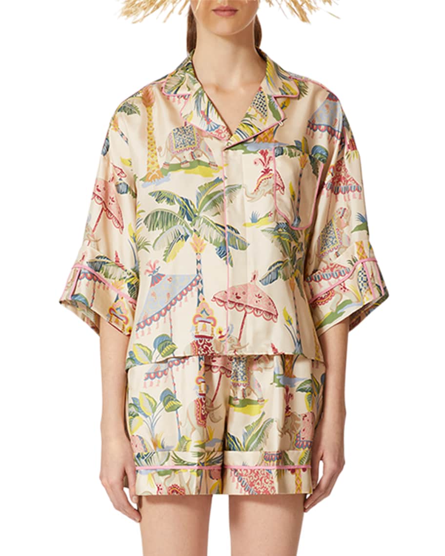 REDValentino Short-Sleeve Tropical Motif Shirt | Neiman Marcus