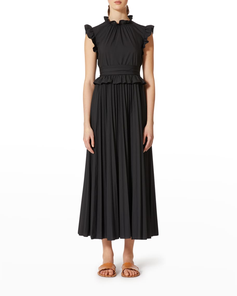 REDValentino Sleeveless Pleated Fit-&-Flare Midi Dress | Neiman Marcus