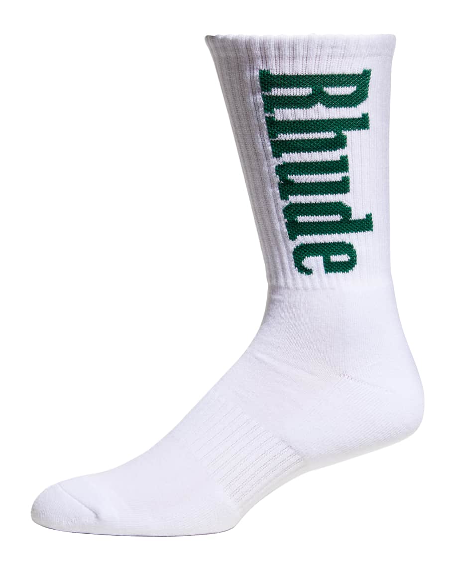 Rhude Men's Vertical Logo Cotton Crew Socks | Neiman Marcus