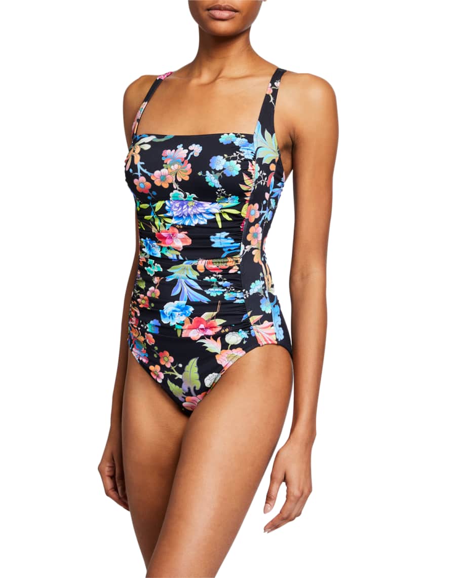 Johnny Was Bandeau  One Piece Swimsuit Size XL Printed Bathing Suit $198