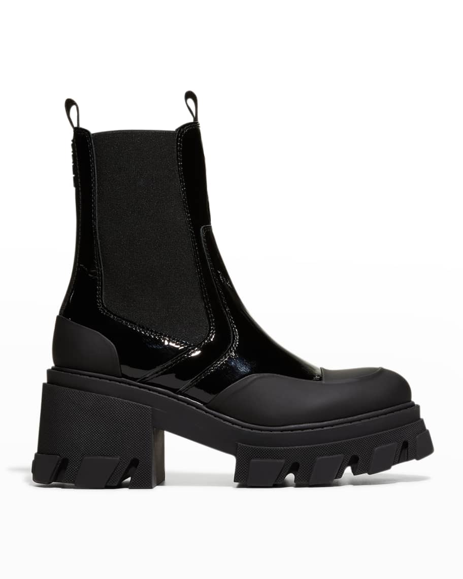 Ganni Patent Leather Lug-Sole Chelsea Boots | Neiman Marcus