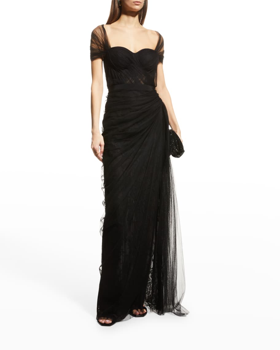 Alexander McQueen Draped Tulle Overlay Corset Lace Gown | Neiman Marcus