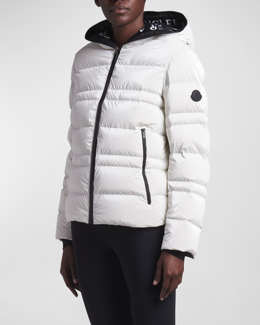 Moncler Tharon Hooded Logo Text Puffer Jacket | Neiman Marcus