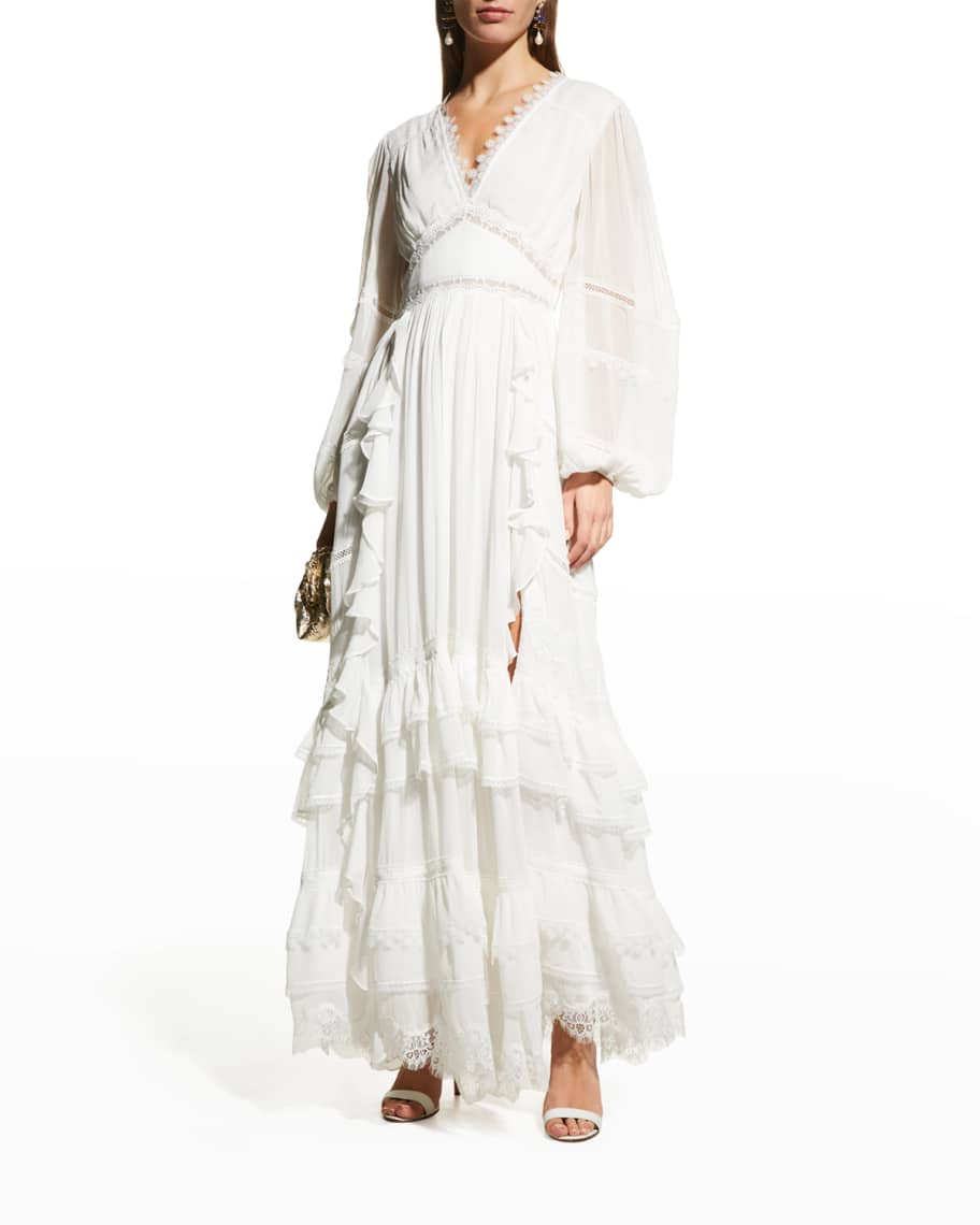 ROCOCO SAND V-Neck Empire Long Lace Dress | Neiman Marcus