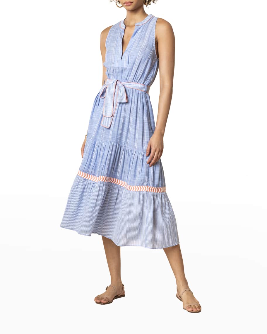 Shoshanna Tides Tiered Sleeveless Midi Dress | Neiman Marcus