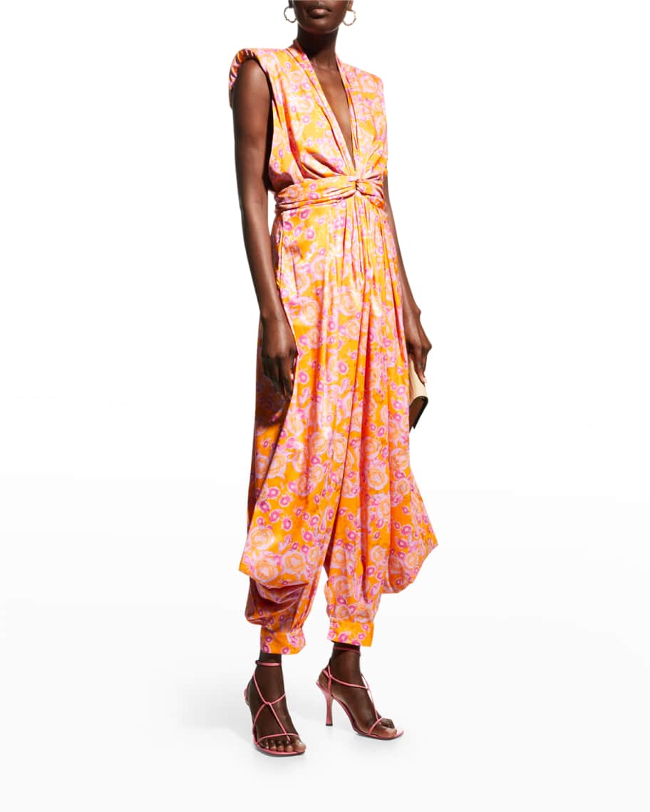 NERVI Farrah Floral Jacquard Draped Harem Jumpsuit | Neiman Marcus