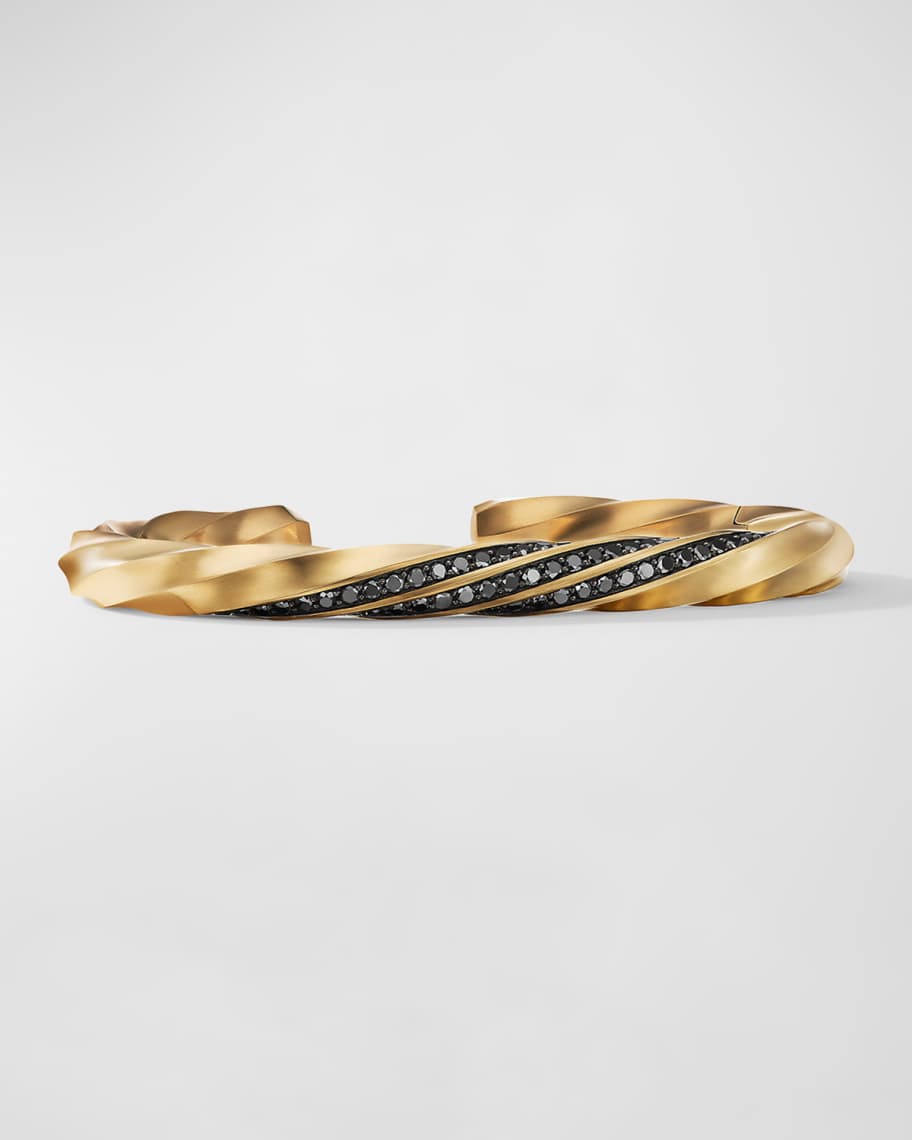 David Yurman Men's Cable Edge Cuff Bracelet with Black Diamonds in 18K Gold, 8mm