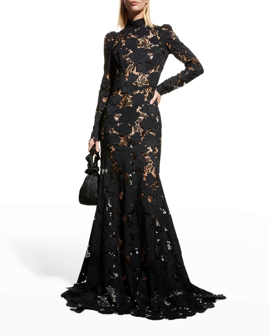 Oscar de la Renta Magnolia Guipure Lace OpenBack Trumpet Gown Neiman Marcus