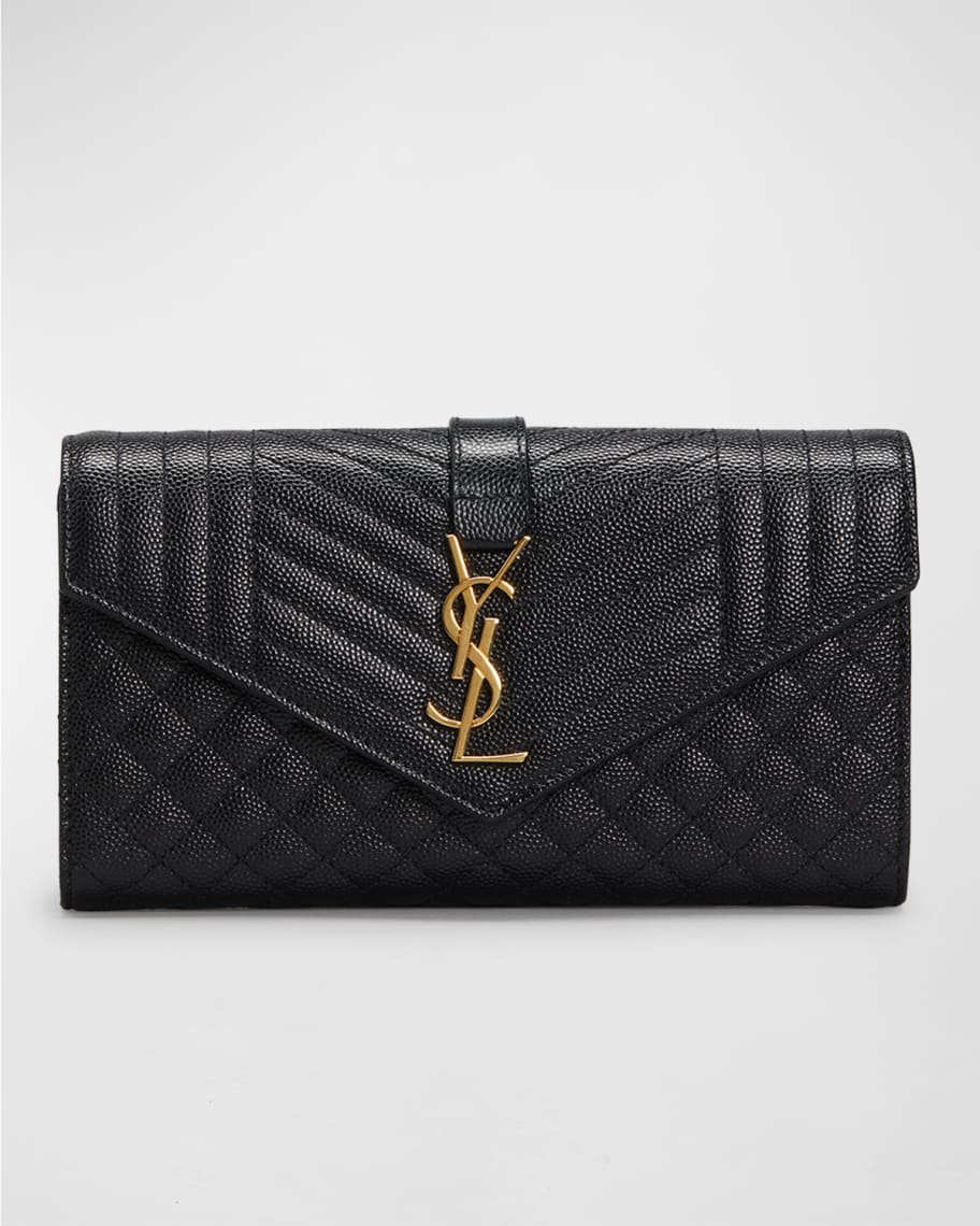 Saint Laurent YSL Monogram Triquilt Large YSL Flap Wallet in Grained