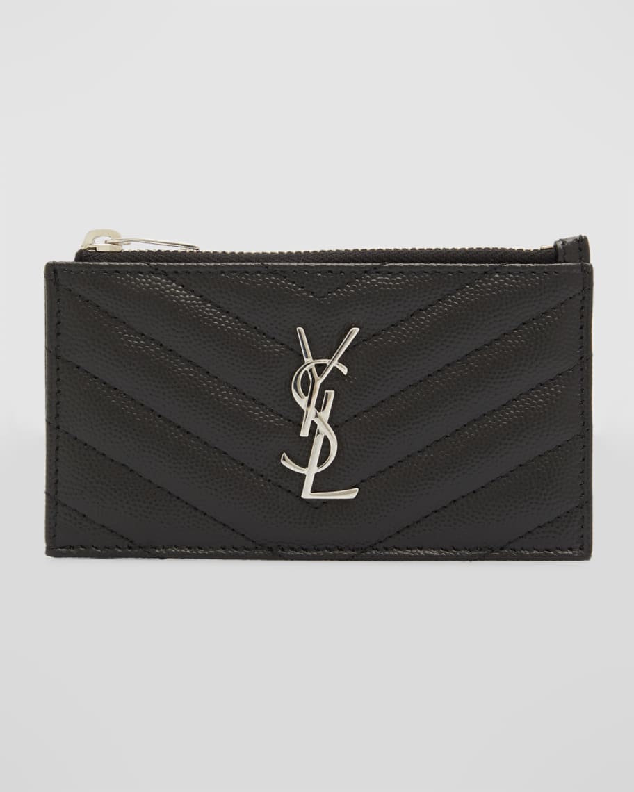 SAINT LAURENT: Fragments grain de poudre leather cardholder - Black