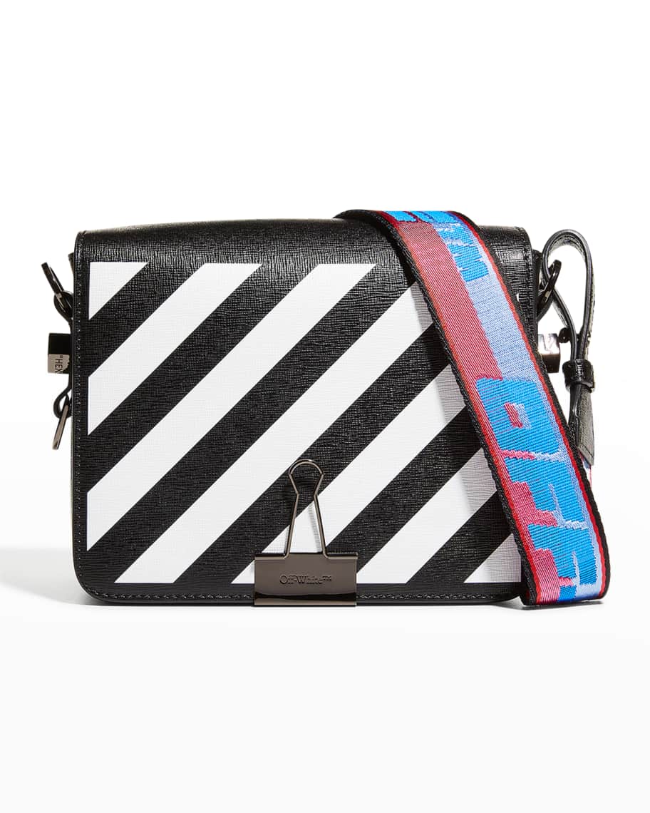 Off-White Black/White Diagonal Striped Leather Baby Flap Crossbody Bag Off- White