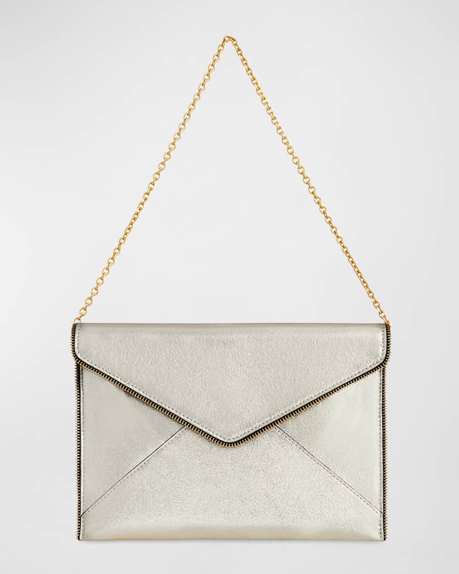 レベッカ Rebecca Minkoff Leo Metallic Leather Clutch Bag w/ Chain