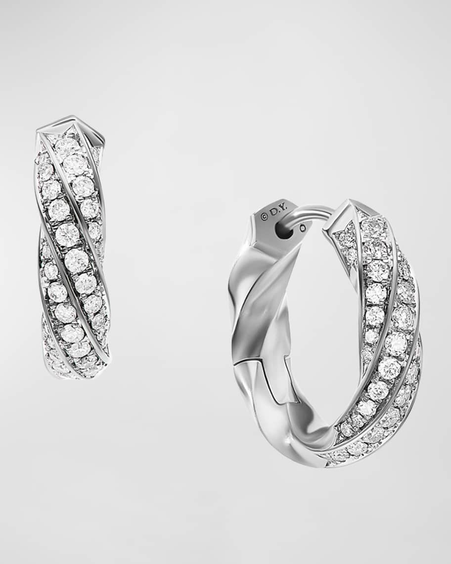 David Yurman Cable Edge® Huggie Hoop Earrings in Sterling Silver with Diamonds, 13mm