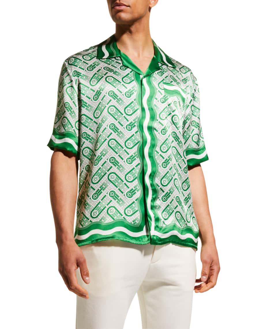 CASABLANCA Men's Silk Cuban-Collar Camp Shirt - Green Casablanca Ping ...