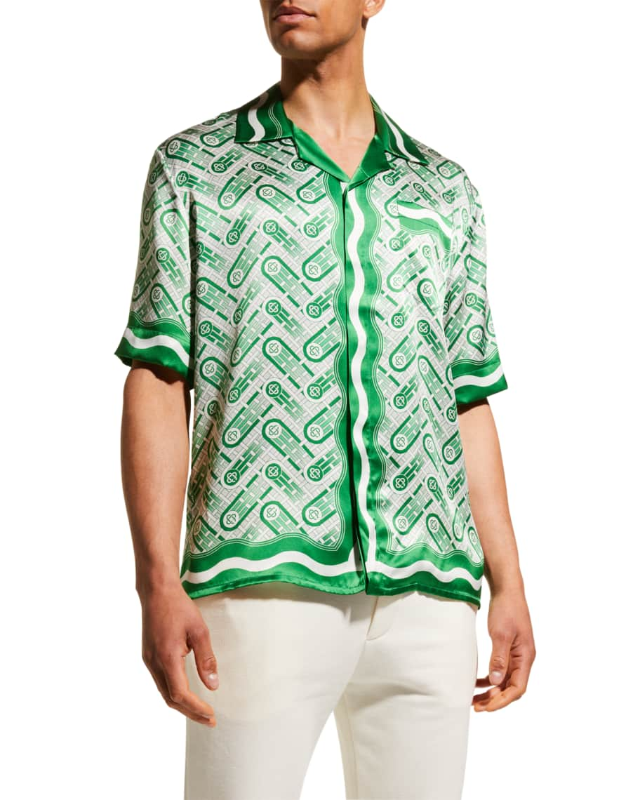 CASABLANCA Silk Shirt With Monogram in Green for Men