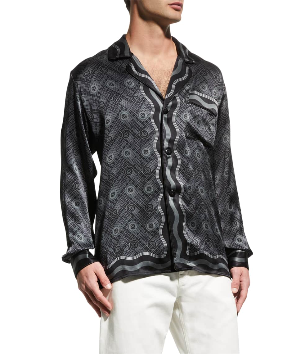 CASABLANCA Men's Ping Pong Monogram Silk Pajama Shirt | Neiman Marcus