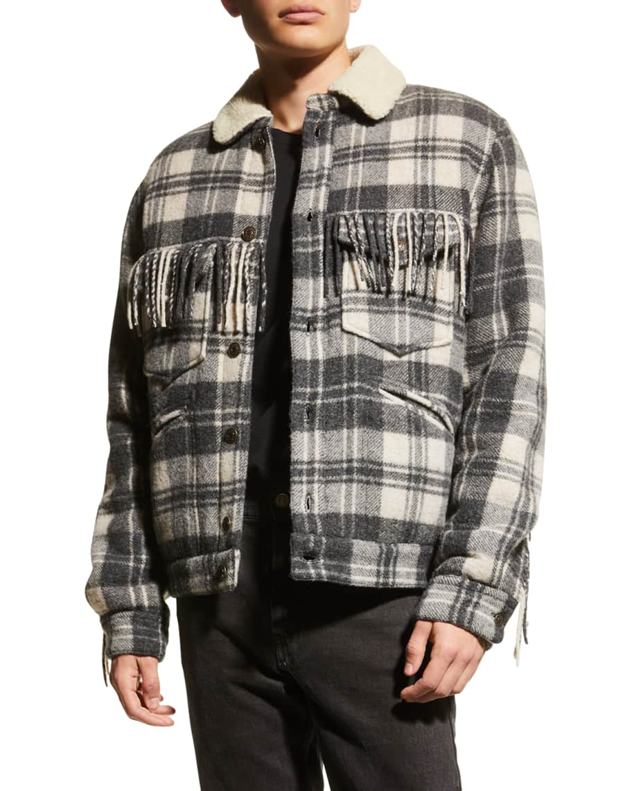 Palm Angels Fringed Check Shirt Jacket Black/White