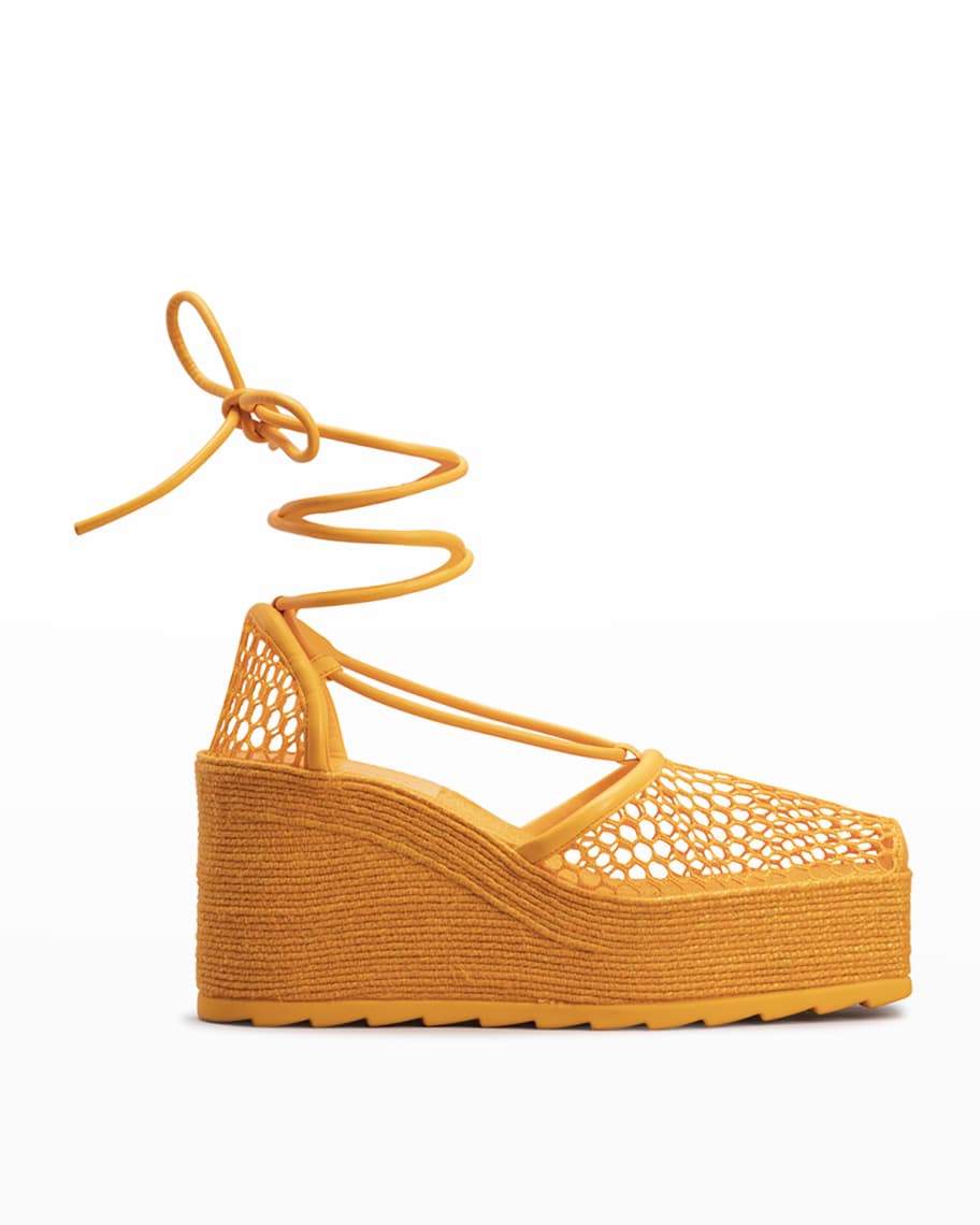 Louis Vuitton Logo Wedge Sandals Heels Espadrilles Cream w Yellow