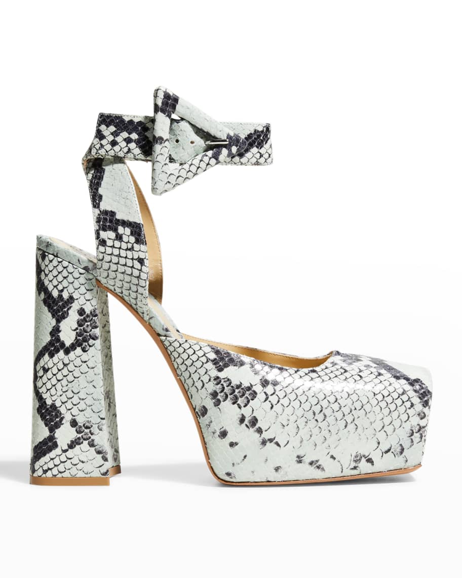 Bottega Veneta Python-Print Buckle Platform Pumps | Neiman Marcus