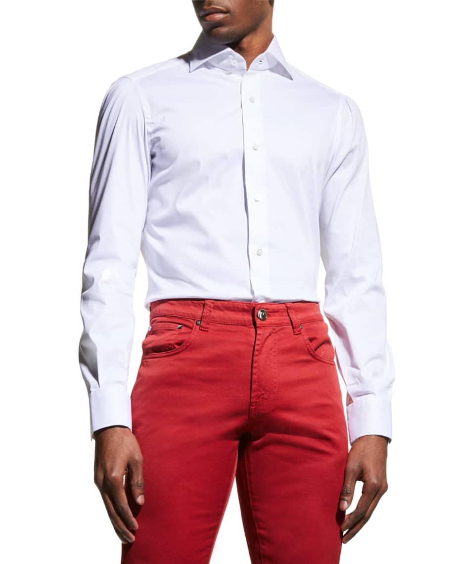 Isaia Men's Solid Cotton Dress Shirt Neiman Marcus