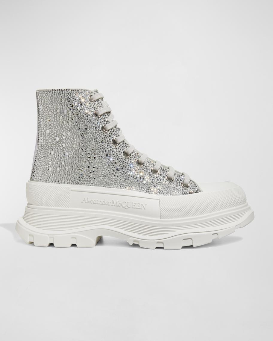 McQueen Men's Crystal-Embellished Leather Tread Slick Boots