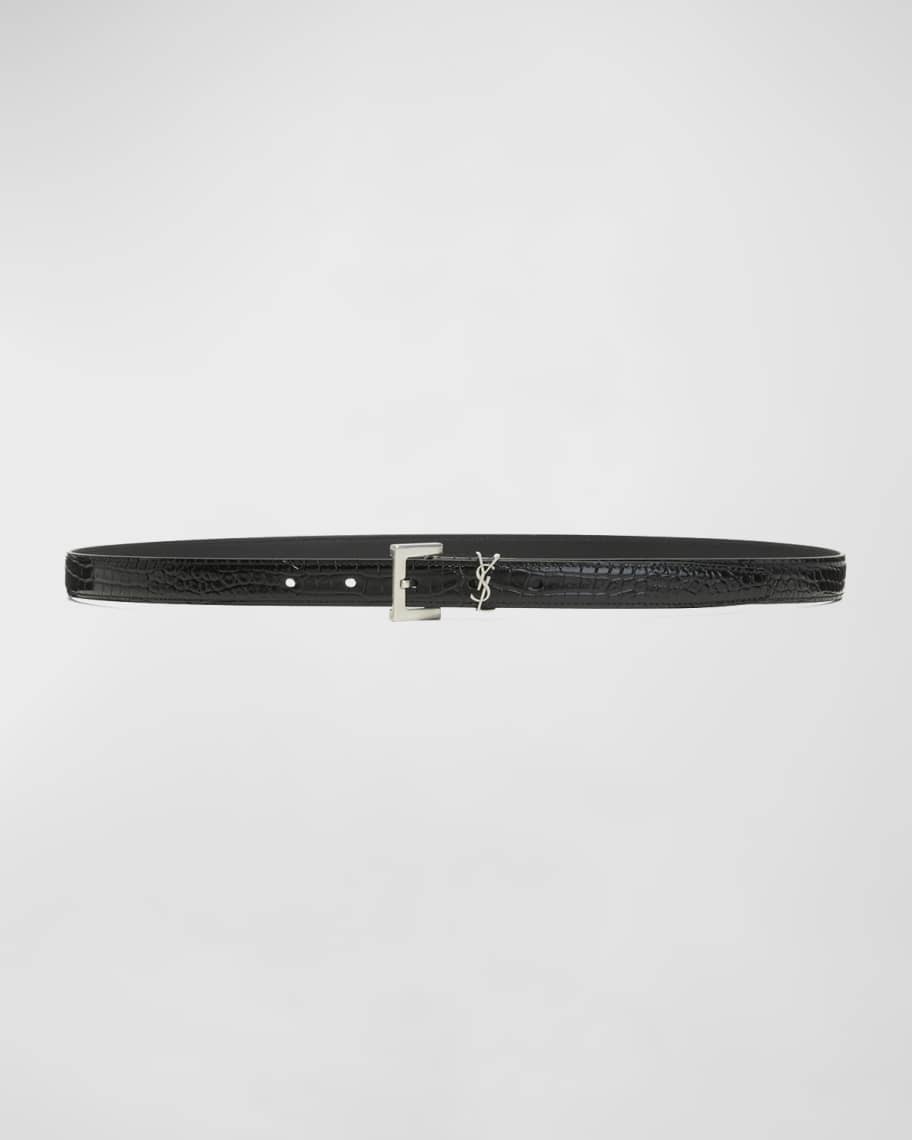 Saint Laurent YSL Moc-Croc Skinny Belt | Neiman Marcus
