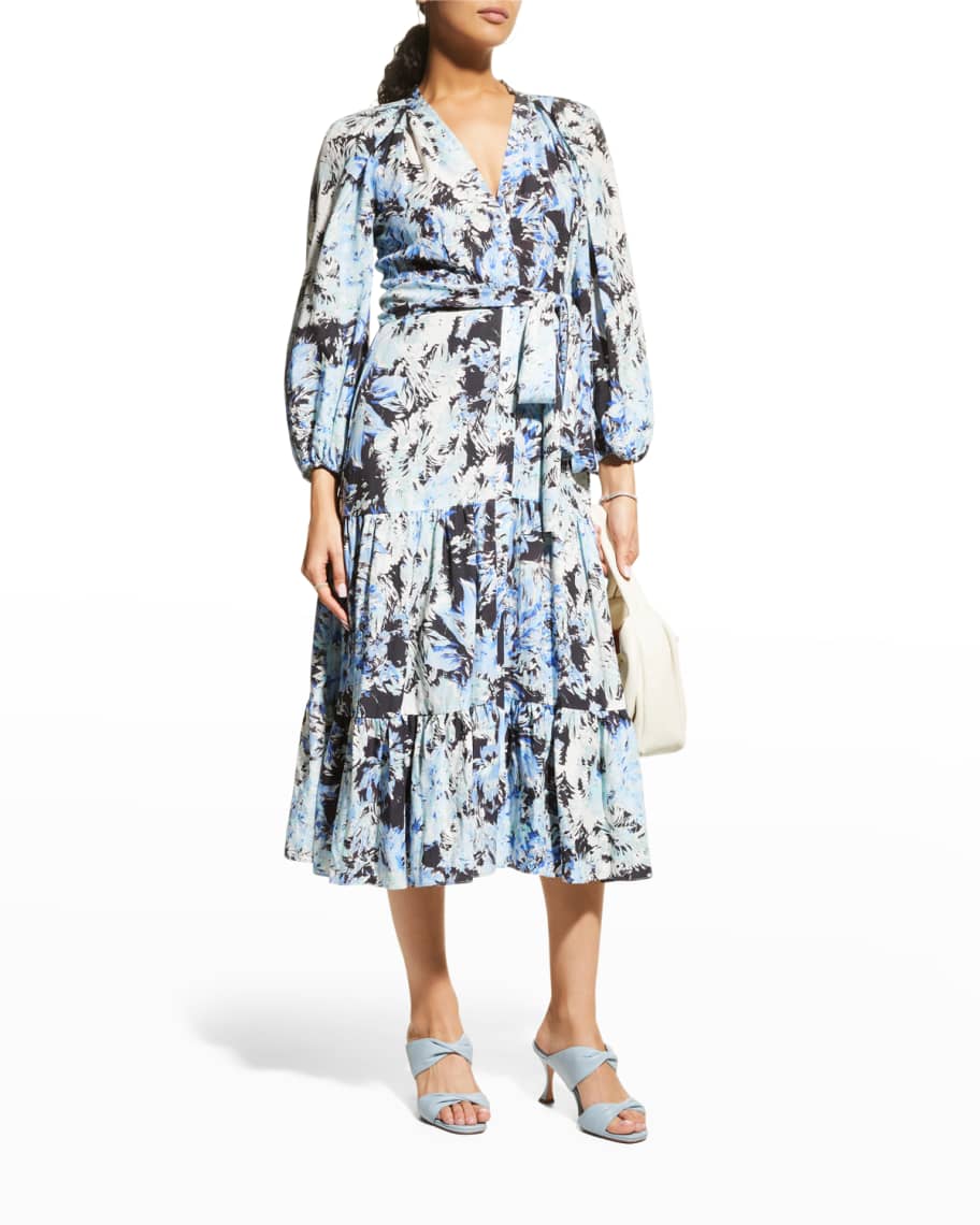 Kobi Halperin Jemma Belted Tiered Midi Dress | Neiman Marcus