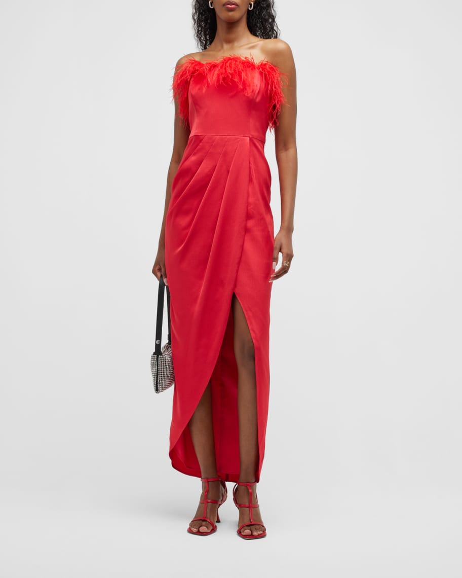Aidan by Aidan Mattox Strapless High-Low Gown w/ Feathers | Neiman Marcus