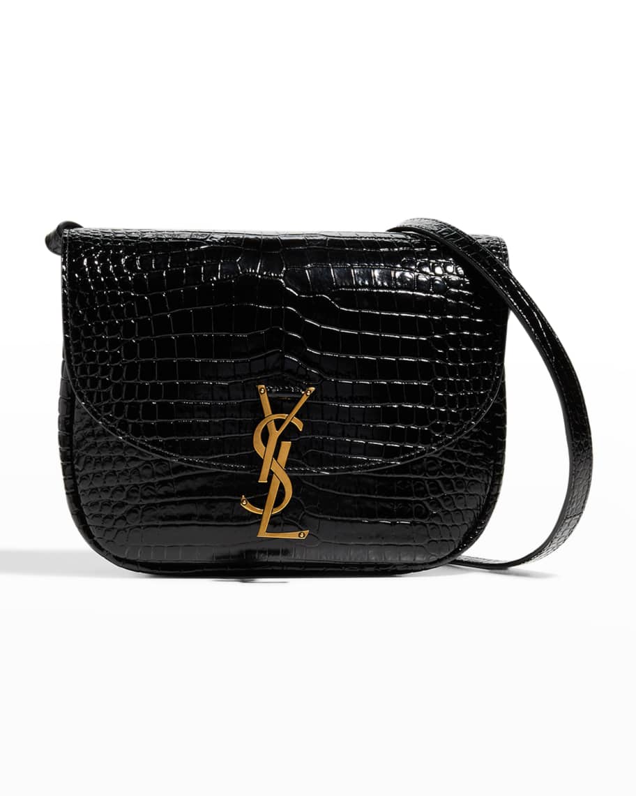 Saint Laurent Kaia North/South Croc Embossed Leather Shoulder Bag