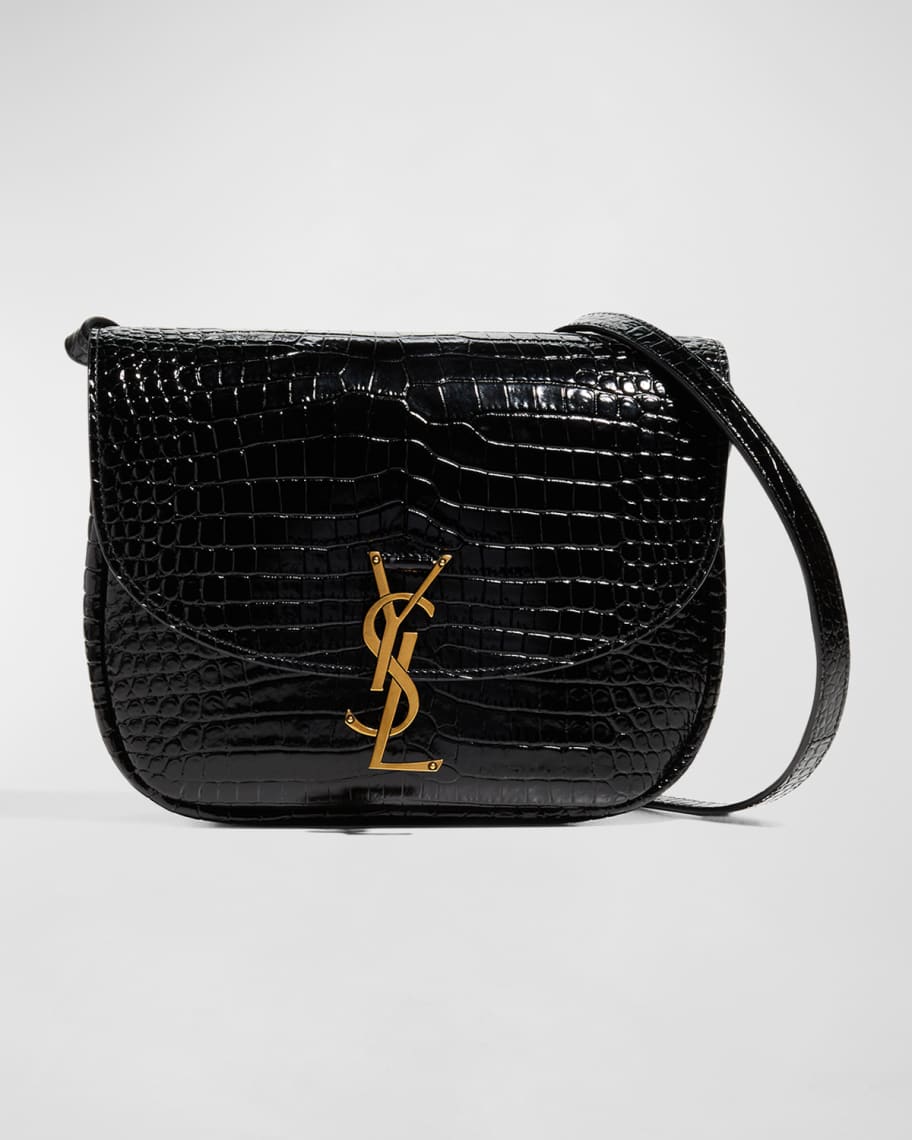 Saint Laurent Kaia North/South Croc Embossed Leather Shoulder Bag