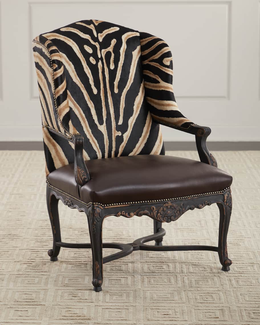 Old Hickory Tannery Tanese Zebra-Print Hairhide/Leather Wing Chair