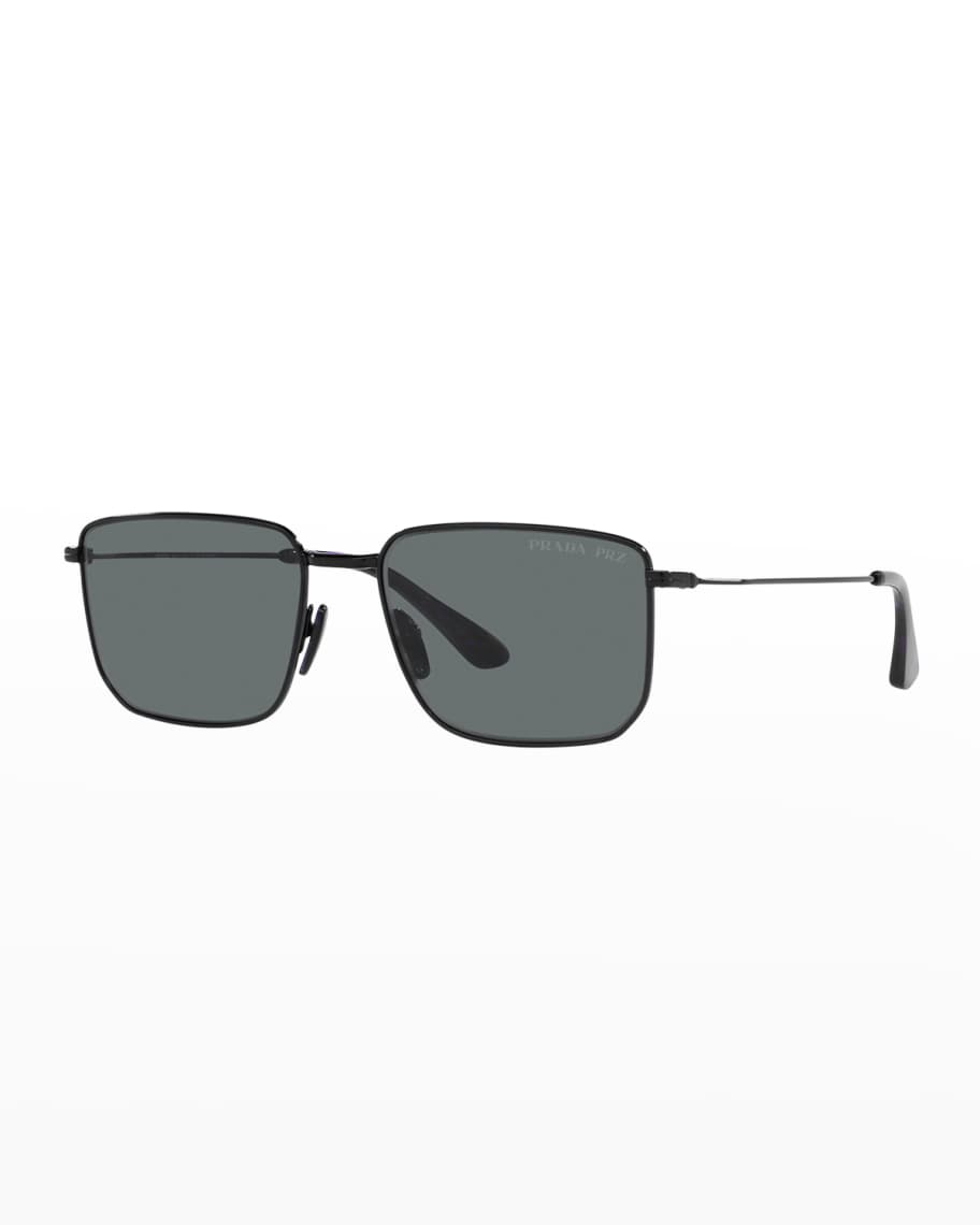 Prada Men's Polarized Rectangular Steel Sunglasses Neiman Marcus