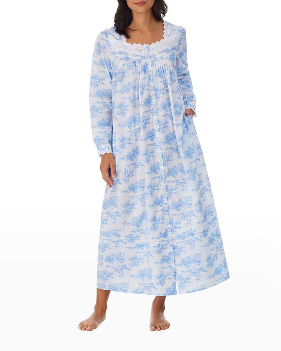 Eileen West Button-Front Long Cotton Lawn Robe | Neiman Marcus