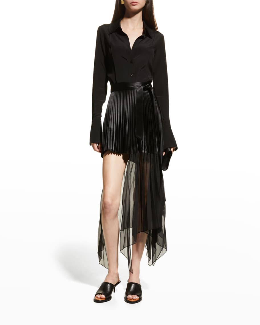 Peter Do Combo Sliced Pleated Wrap Skirt | Neiman Marcus