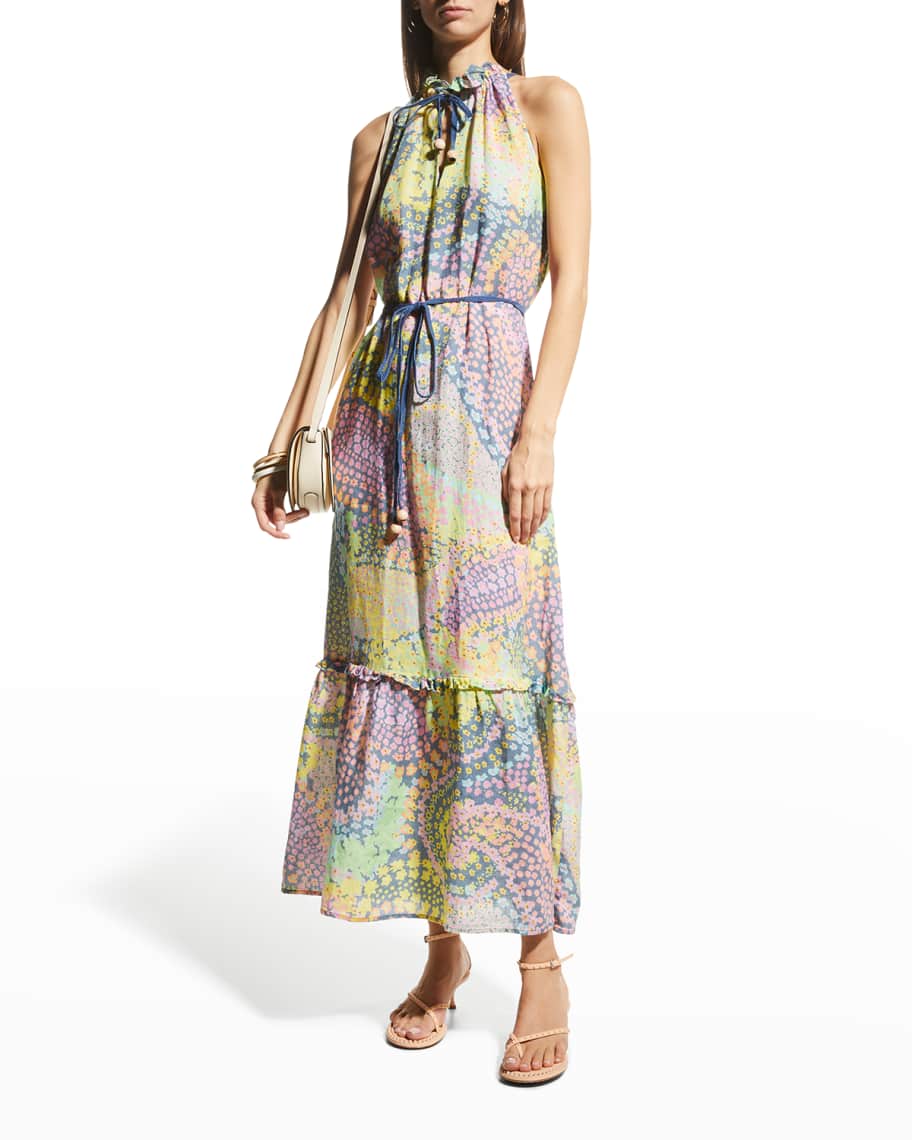 120% Lino Tie Halter Printed Maxi Dress | Neiman Marcus