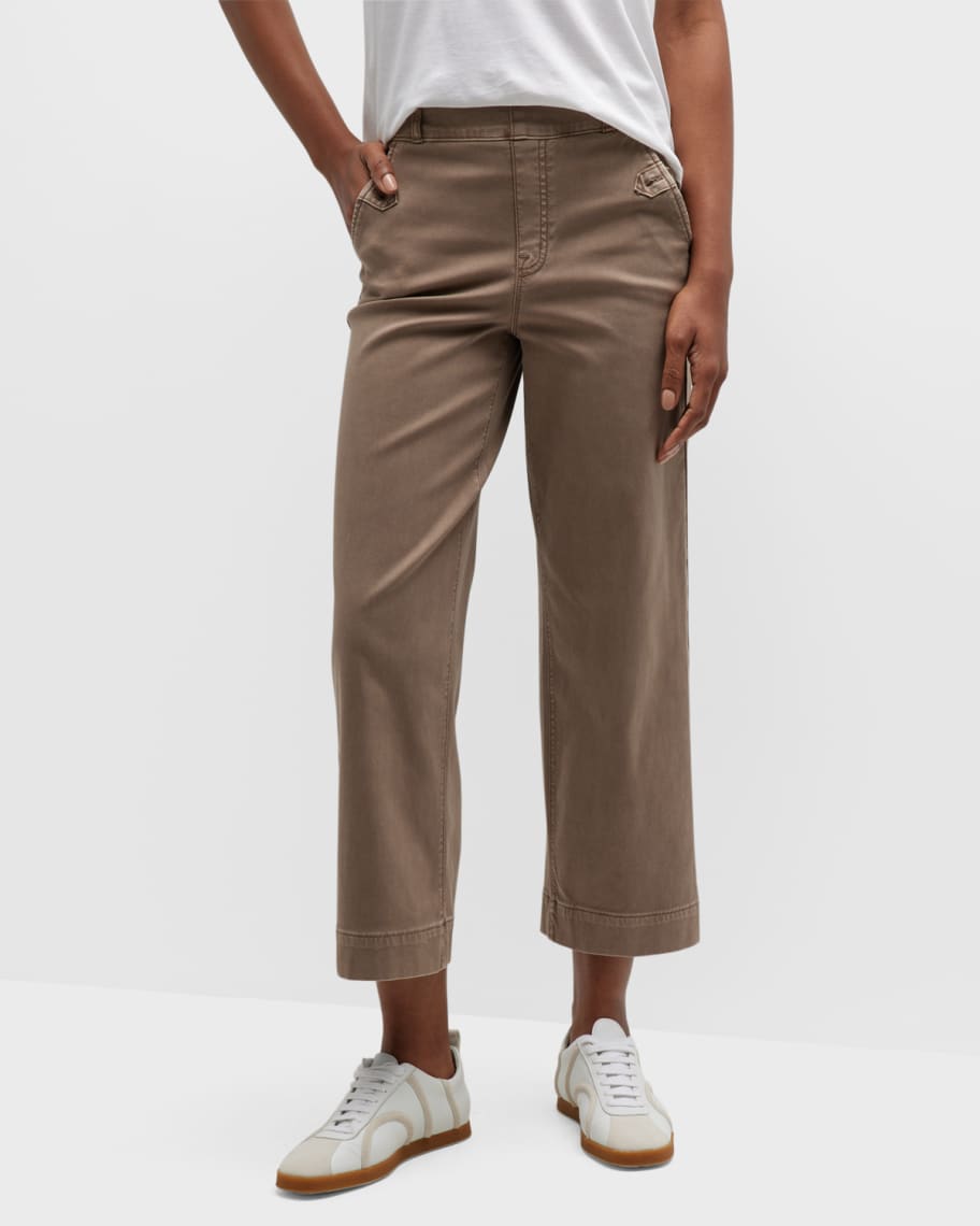 Stretch Twill Cropped Wide-Leg Pants