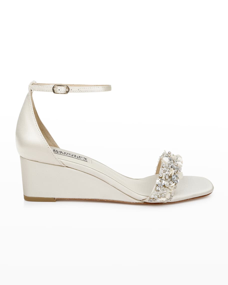 Badgley Mischka Teasha Satin Crystal Wedge Sandals | Neiman Marcus