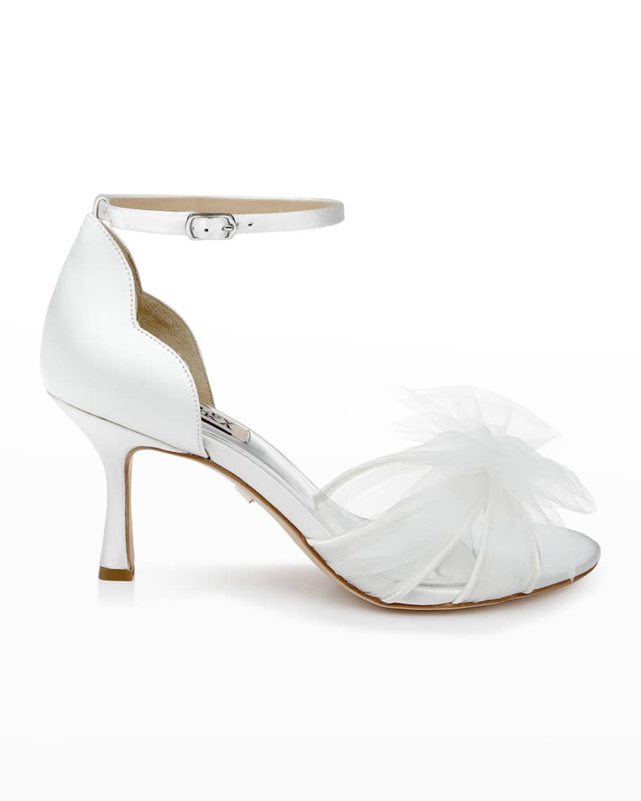 Badgley Mischka Terris Tulle Bow AnkleStrap Sandals Neiman Marcus